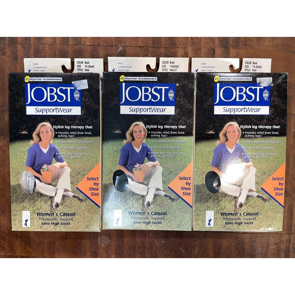 (3) JOBST Womens Mild Compression Knee High Socks BLACK 8-15mmHg Small DISCONTIN